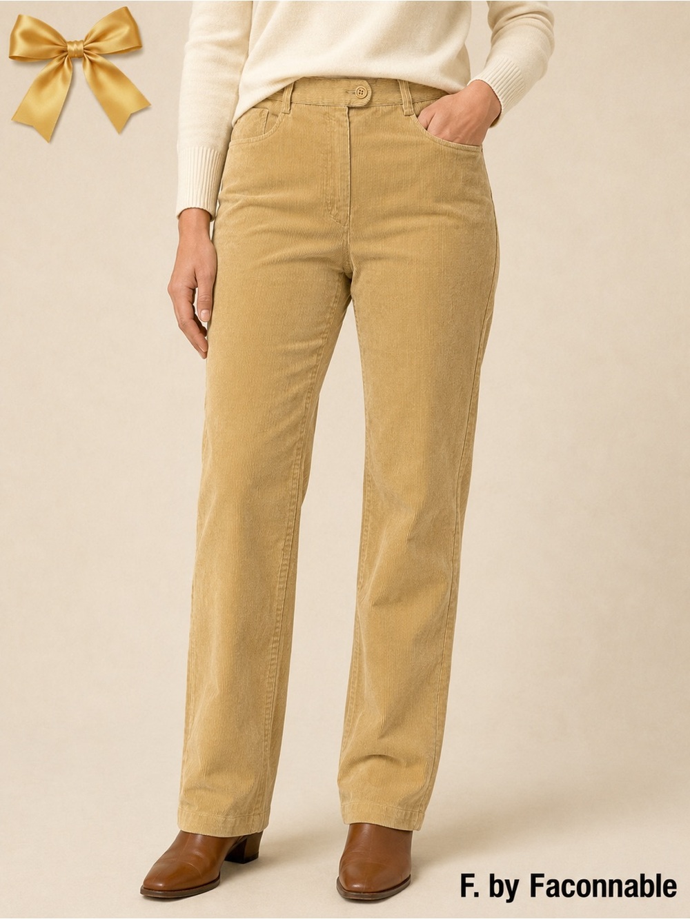 F. by Faconnable Tan Stretch Corduroy Pants Size 12 Cotton Blend